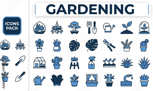 Gardening tool and plant icon pack in friendly vector style for hobby blogs, nursery labels, landscaping guides, spring designs