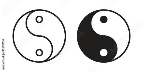 Yin yang icon design line and solid vector pack on white background