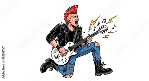 Punk Rocker Playing Electric Guitar and Singing