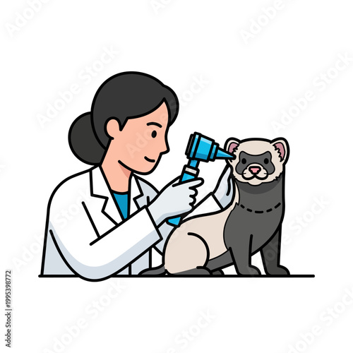 Veterinarian Examining Ferret's Ear with Otoscope
