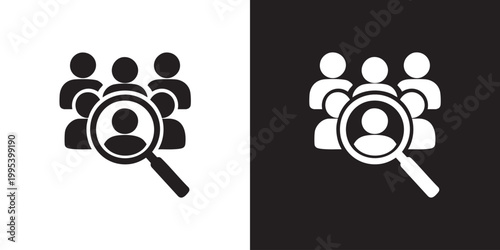 Human Search Icon with Magnifying Glass and Silhouettes