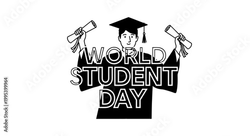World Student Day illustration with graduate holding diplomas