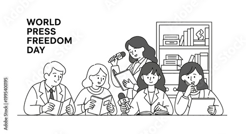 Journalists and reporters celebrating World Press Freedom Day vector