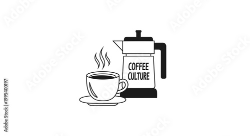 Minimalist Coffee Culture Vector Illustration with Cup and Moka Pot