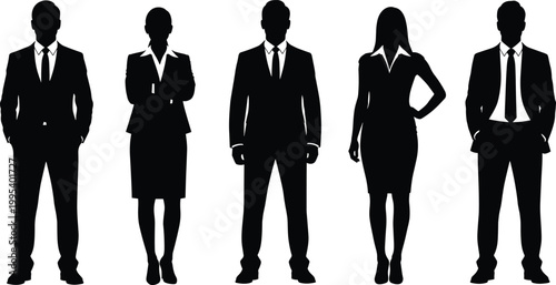   
Business people silhouette vector illustration, professional attire icons, teamwork corporate identity artwork, office staff design element, formal clothing concept