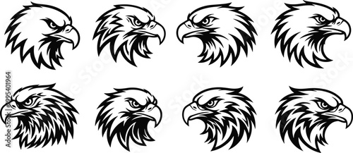 Eagle head vector illustration, fierce bird profile artwork, bold black and white design, freedom strength symbol, tattoo emblem concept