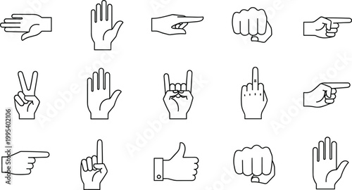 Hand gesture icon vector illustration, symbolic communication signs artwork, expressive finger pose design for graphic themes