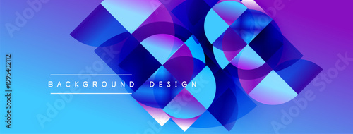 Abstract geometric shapes blend vibrant blues, purples. Modern design evokes energy, innovation. Gradient colors create dynamic visual impact.