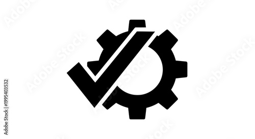Black gear icon with check mark.