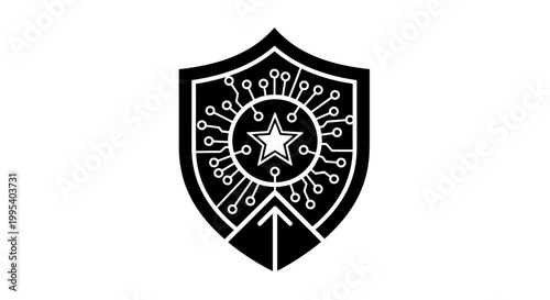 Black shield with white star design.