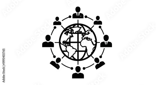 Black silhouette of people connected globally.