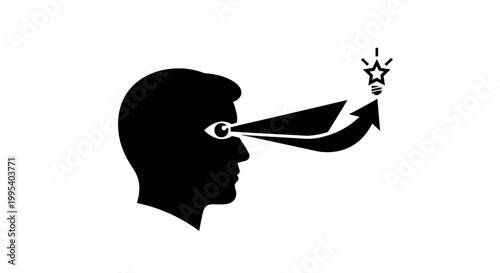 Black silhouette of a mans head with an idea.