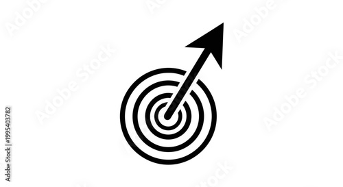 Black target with arrow hitting bullseye.