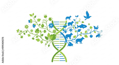 Dna helix tree of life showing biological diversity and animals