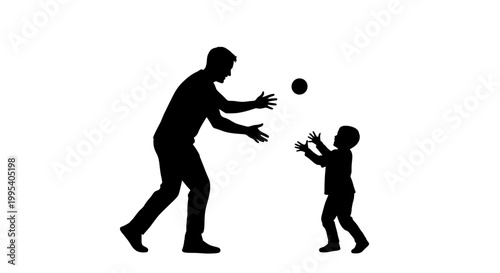 Father and child playing ball silhouette isolated on white background family fun concept