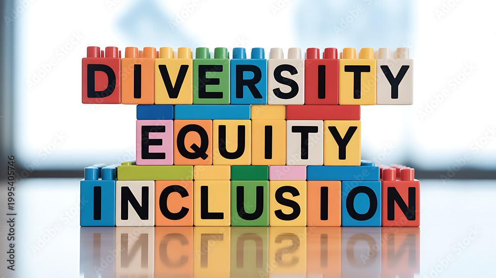 Obraz premium Colorful blocks spelling diversity equity inclusion symbolizing ecological sustainability and green energy