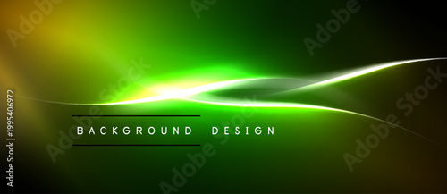 Abstract green light streaks form dynamic background. Bright glow radiates from center, creating modern design element.
