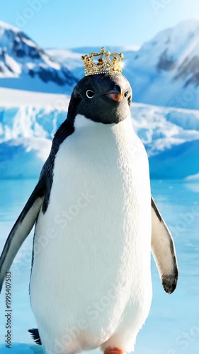 Majestic Penguin King Crowned in Icy Arctic Wonderland.