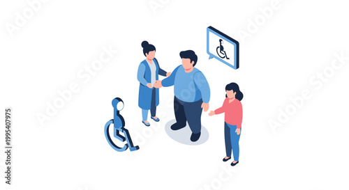 Isometric Illustration of People with Disabilities and Inclusion.