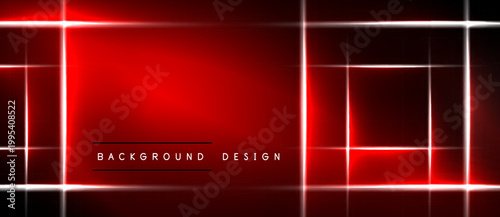 Rectangular neon lines frame vibrant red center. Dark background creates striking contrast, modern aesthetic. Minimalist design.