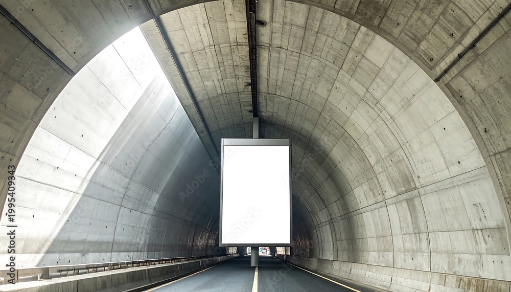 Fototapeta premium Blank Illuminated Billboard Inside Concrete Tunnel for Large Format Advertising Campaign