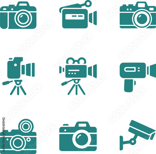 Set of camera and video equipment icons for photography and filmmaking.