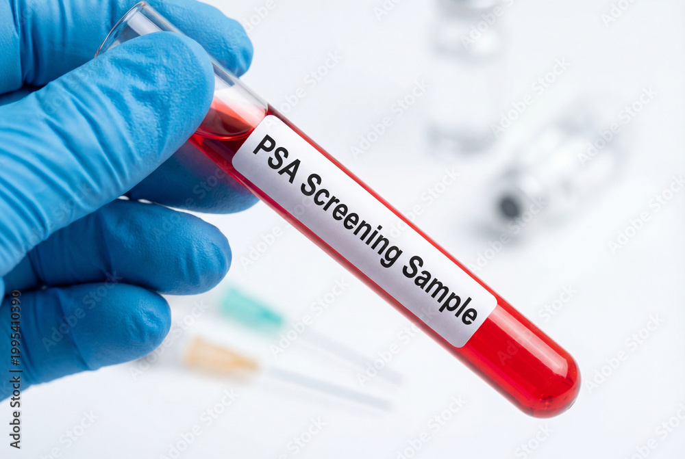 Obraz premium PSA screening sample in a test tube held by a doctor for a prostate cancer blood test