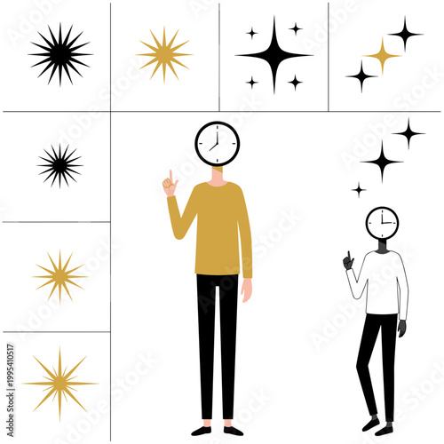Star icons collection with human character illustration