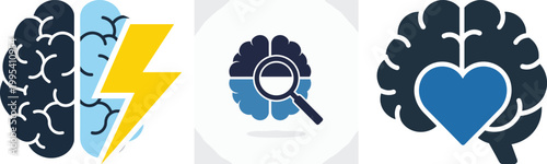 Brain with lightning bolt and blue color symbolizing energy power and mental activity for breakthrough ideas.