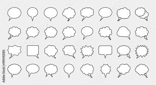 Collection of Diverse Speech Bubbles and Thought Clouds.