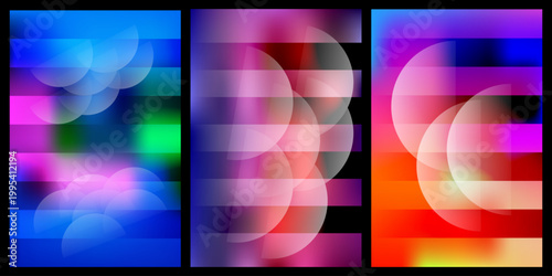 Abstract triptych vibrant color bands and flowing shapes in a modern art composition