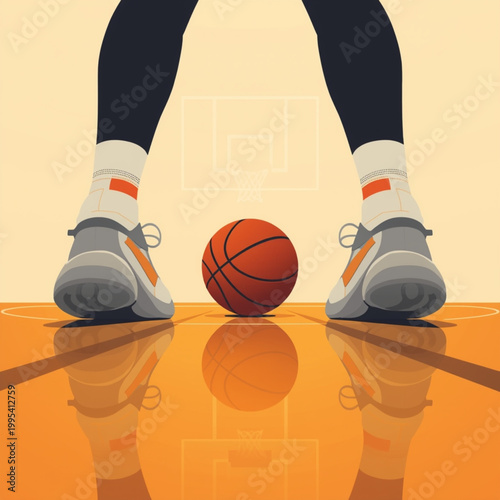 Basketball player dunking on wooden court