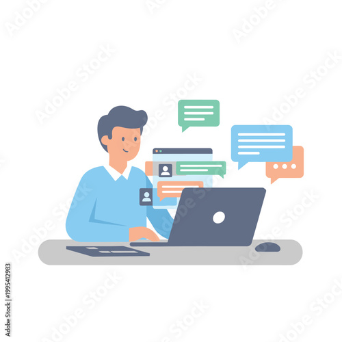 Person Using Laptop With Digital Messaging Icons.