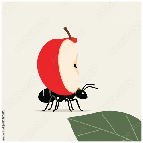 Cartoon Ant Wearing Apple Costume.