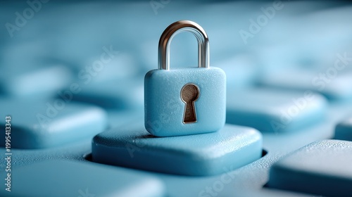 Conceptual Digital Padlock on Blue Keyboard Key Representing Internet Security and Data Protection