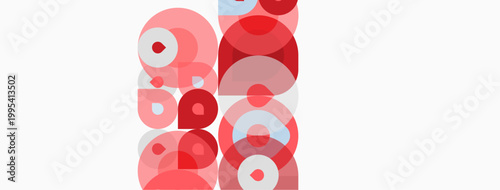 Abstract composition featuring overlapping circles. Red, pink, white hues create layered visual effect. Minimalist design, modern aesthetic.