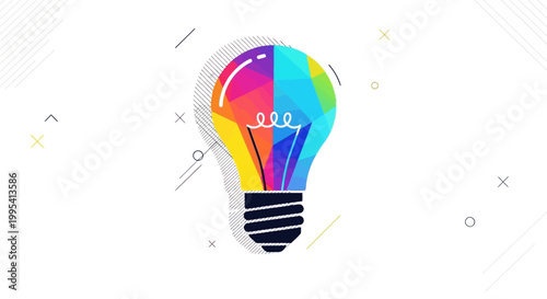 Vibrant geometric lightbulb representing creative ideas and innovative solutions