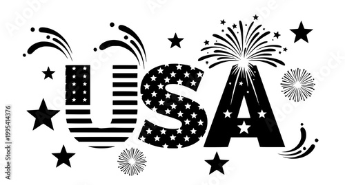 Usa graphic with american flag elements and fireworks, united states