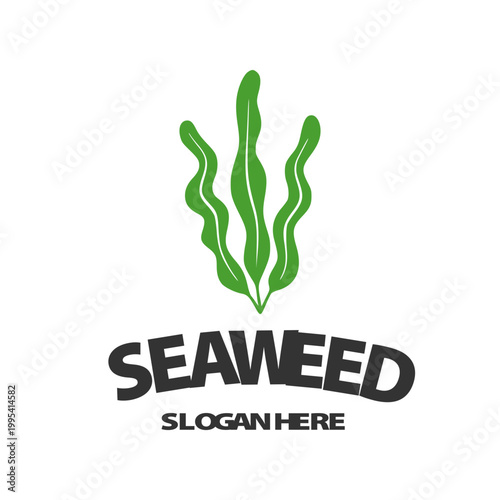 Modern Seaweed Silhouette Logo with Organic Green Leaves for Healthy Food and Marine Cosmetics Branding Vector Illustration