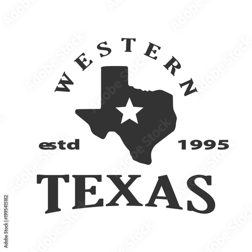 Vintage Logo Western Texas State Map Silhouette Badge with Star for Heritage Branding and Travel Souvenir Vector Illustration