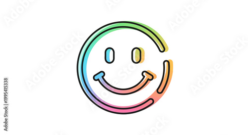 Vibrant Rainbow Outline Smiley Face Icon Displaying Joy and Positivity in a Modern Digital Style