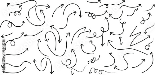 Hand drawn arrows and swirls a collection of sketchy line art for design