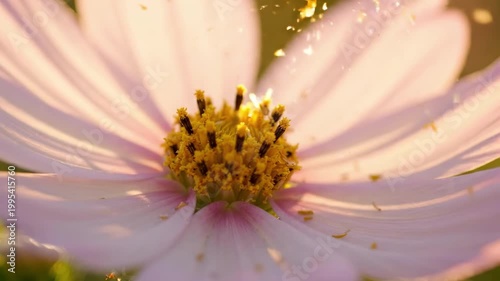Delicate Pink Cosmos Flower Macro Closeup in Sunlight