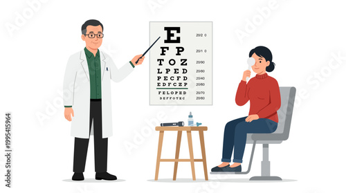Professional ophthalmologist doctor examining female patient vision using snellen eye chart in clinical office, concept for medical healthcare services, optometry clinic checkup and vision correction