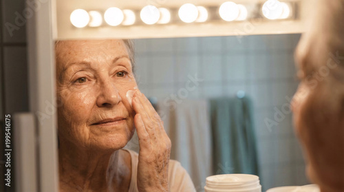Senior Woman Applying Moisturizing Cream to Her Face
