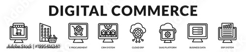 A modern banner illustrating digital platforms, cloud systems, and online business infrastructure in Lineal Icon Style
