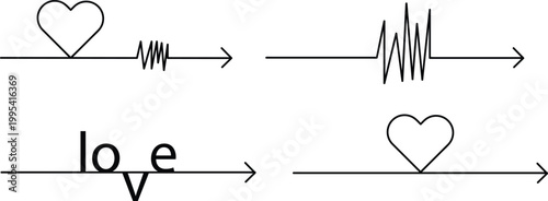 Hand drawn love and heartbeat minimalist sketch for romance connection