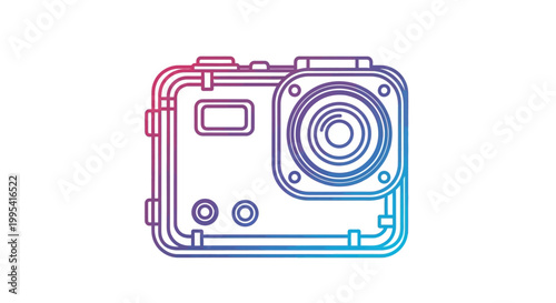 Sleek gradient action camera line art vector illustration for adventure and videography enthusiasts