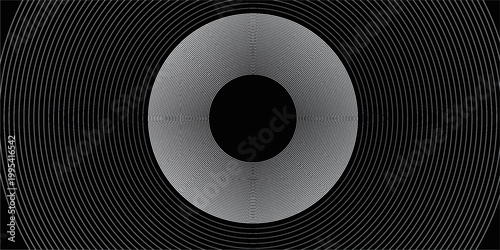 Create a bold look with a centric circle background featuring vector graphics of sound waves.