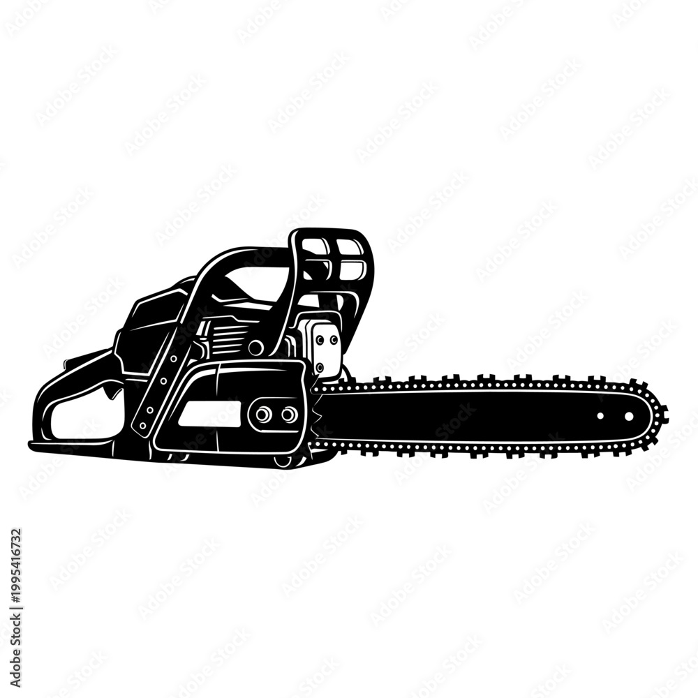 Fototapeta premium Black silhouette of a modern chainsaw with a sharp chain